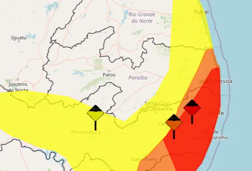 João Pessoa e mais 11 cidades da Paraíba entram em alerta de grande perigo por fortes chuvas, diz Inmet